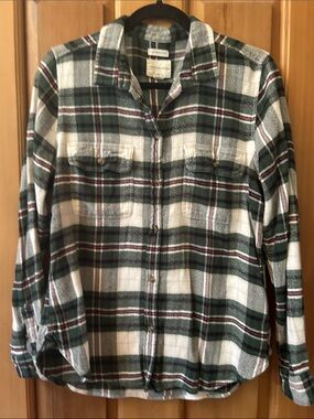 American Eagle Outfitters Green White Plaid Button-Down Shirt